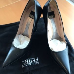 Gianfranco Ferre Black Italian Leather Wedge